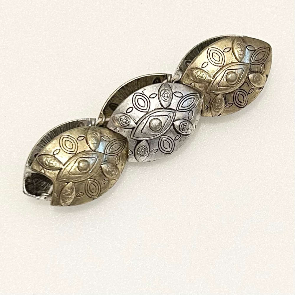 Vintage Panel Two Tone Stretch Bracelet Ornate Armor Design